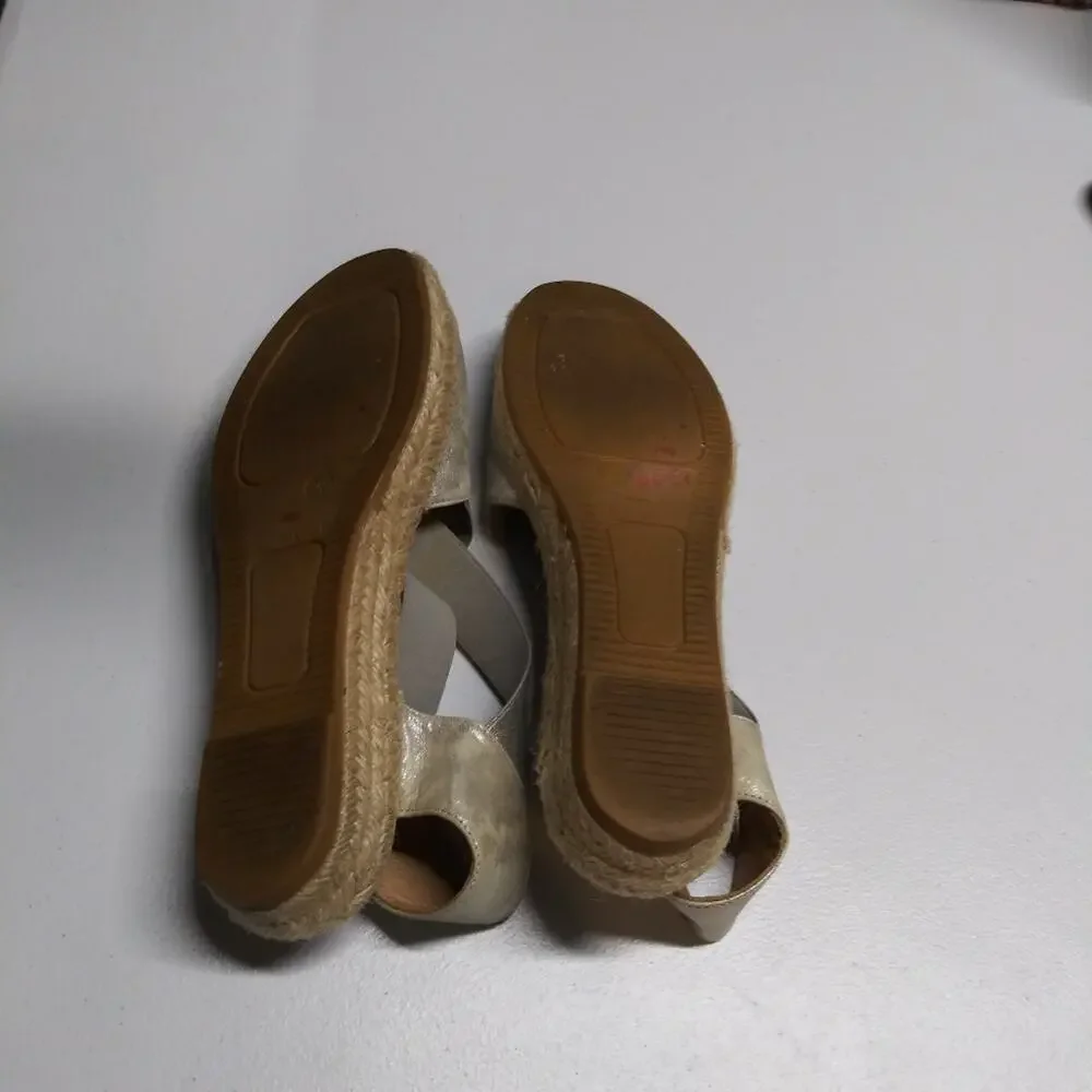 Kanna Silver Metallic Espadrille Sandals Vacation Boho Size 39